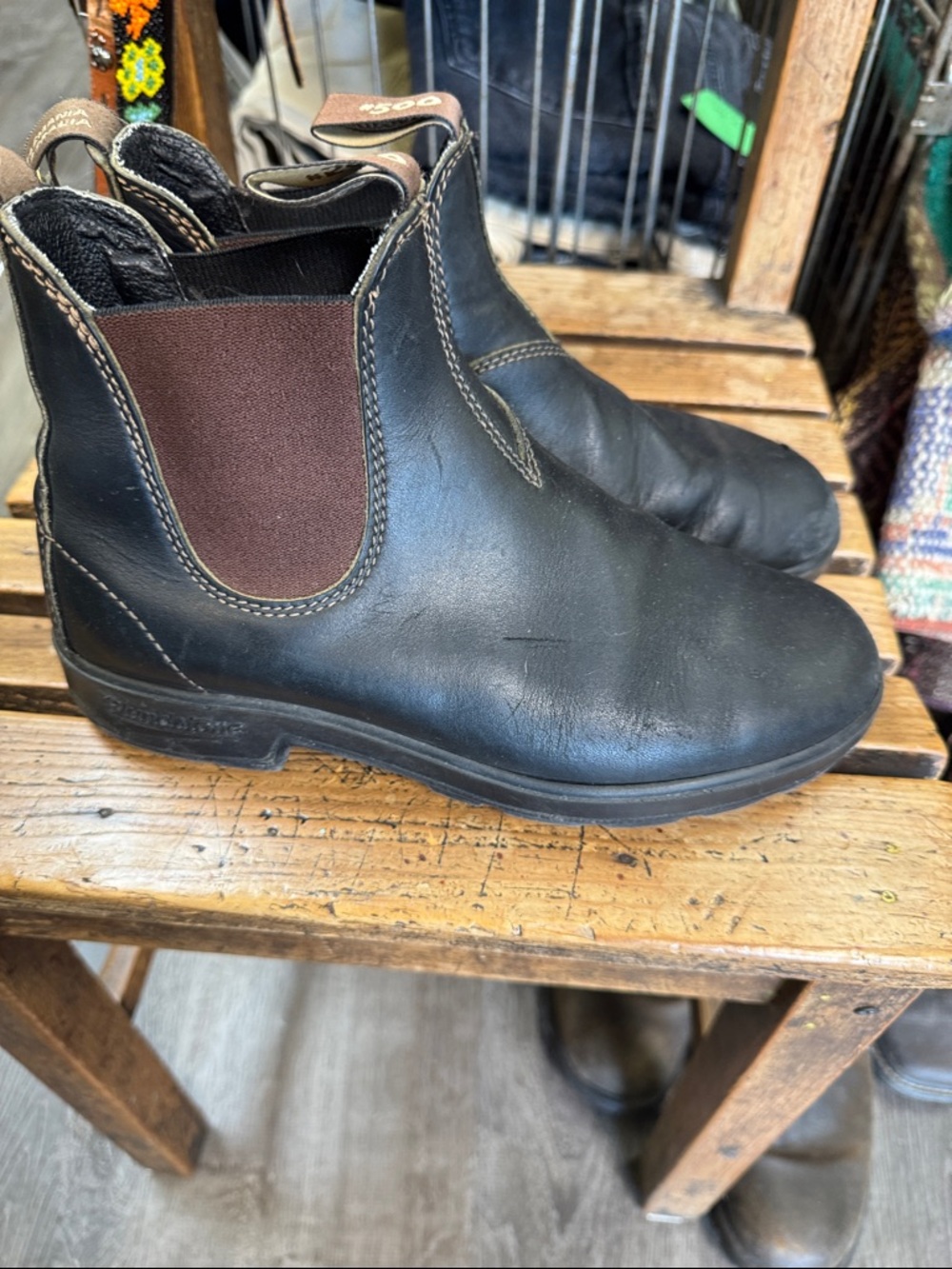 Blundstone Black Leather Chelsea Booties with Brown Elastic Panels